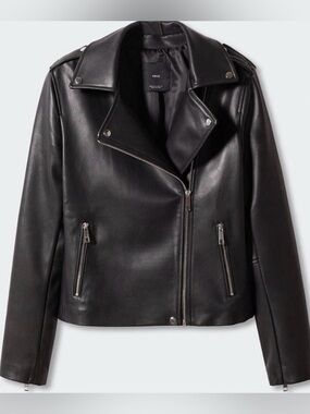 MANGO Black Faux Leather Biker Jacket